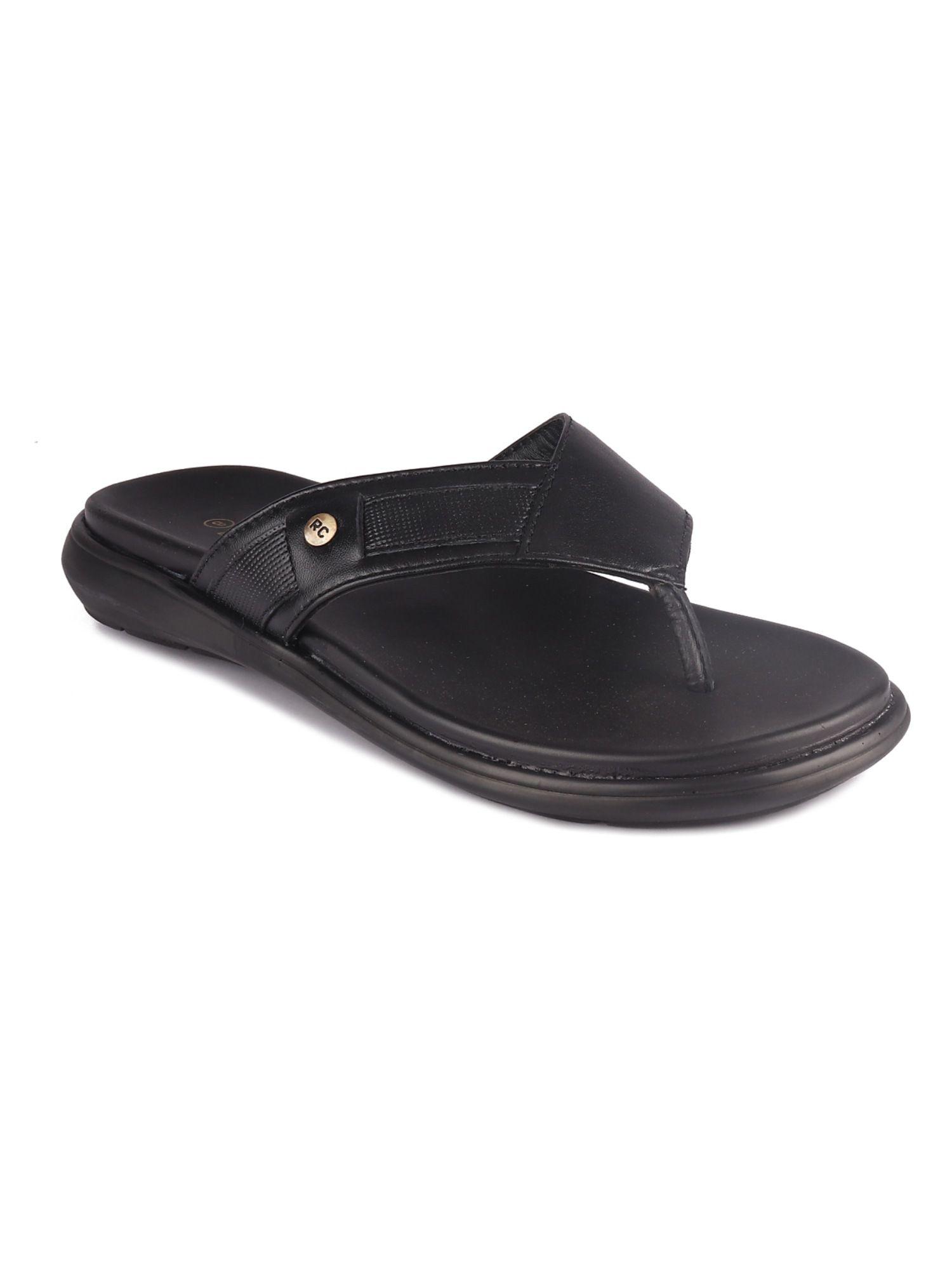 black leather casual solid slipper for men