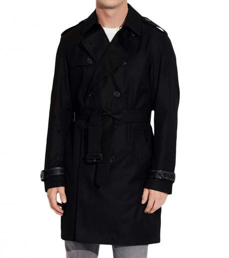 black leather details trench coat