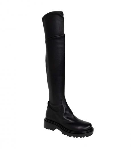 black leather round toe boot