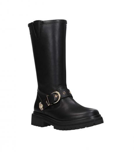 black leather round toe boots