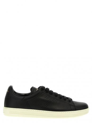 black logo leather sneakers