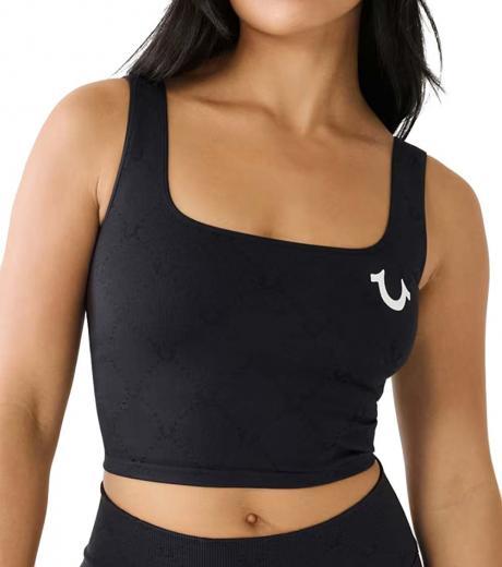 black logo sports bra top