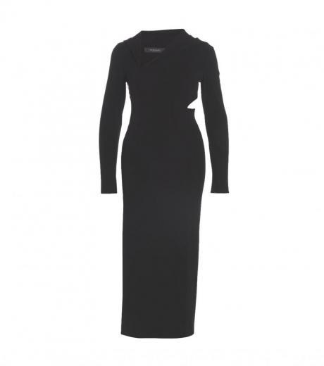 black long cut-out hooded dress