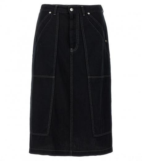 black lurex stitching midi denim skirt
