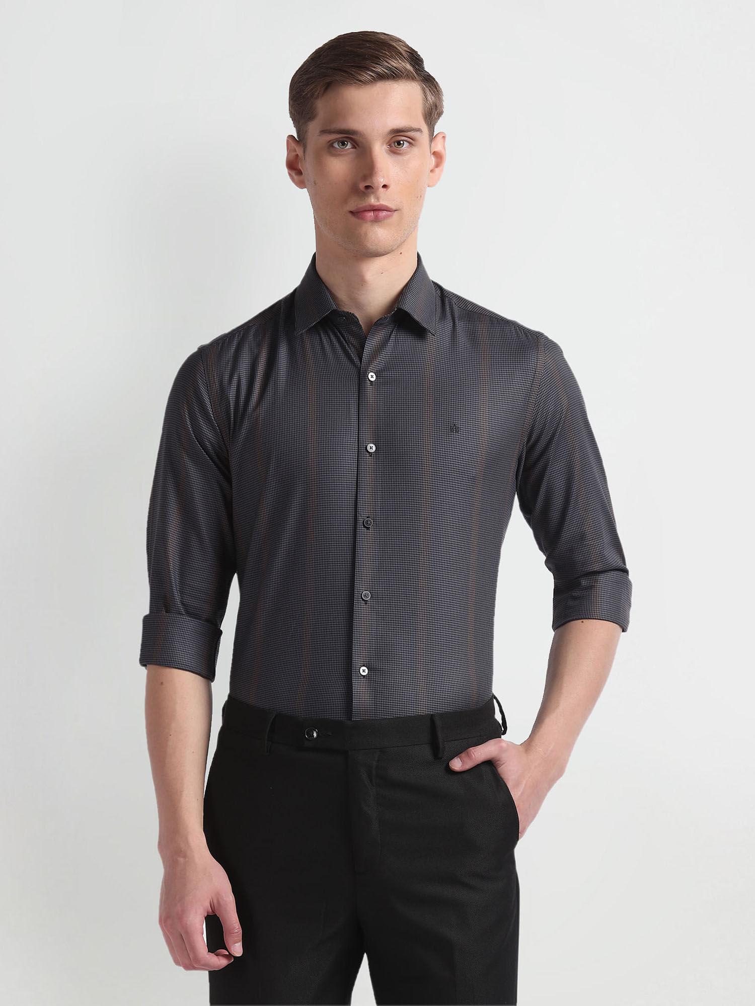 black manhattan slim fit houndstooth formal shirt