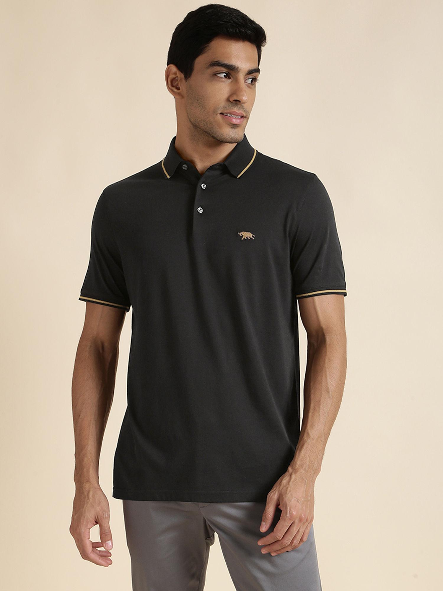 black mens half sleeve polo t-shirt regular
