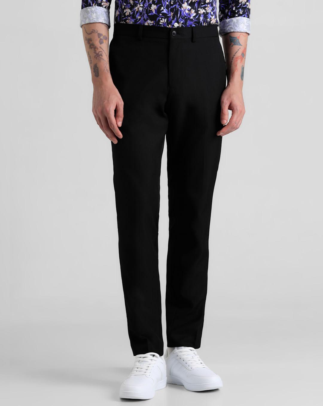 black mid rise twill trousers