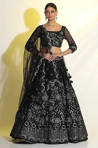 black net cutdana hand embellished lehenga set