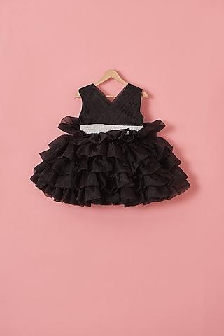 black organza & satin pearl embroidered dress for girls