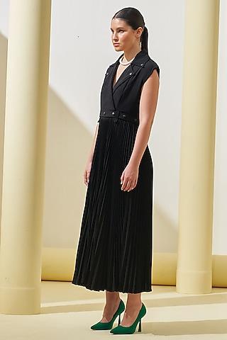 black pleated crepe gown