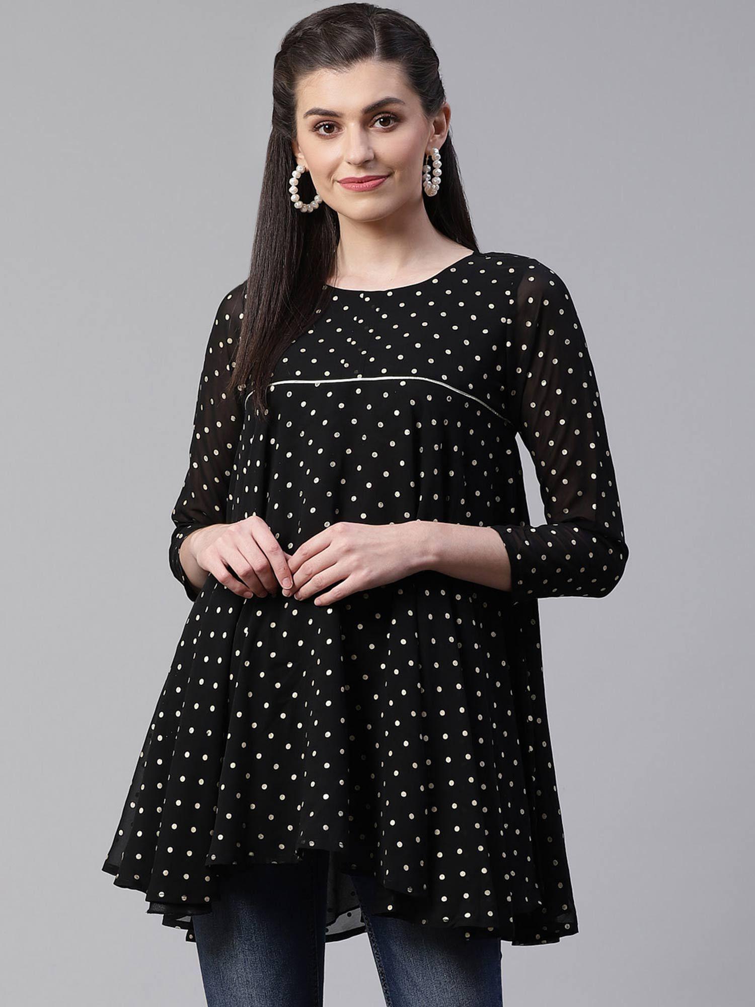 black polka dot fancy printed tunic