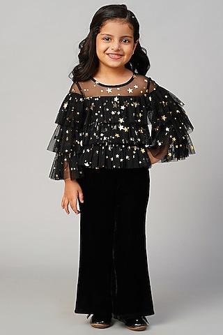 black-poly-knit-polyester-foil-printed-co-ord-set