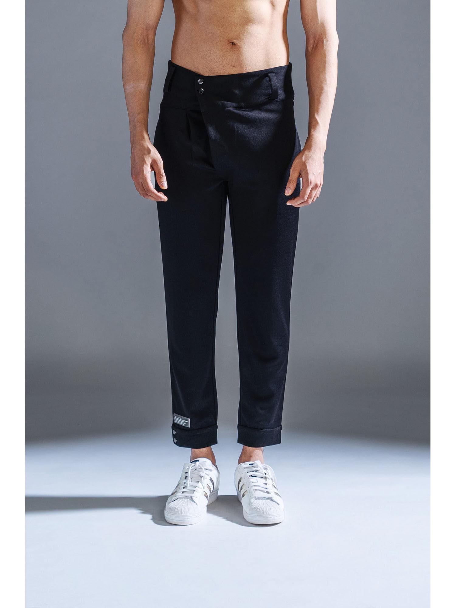 black polyester asymmetrical trouser