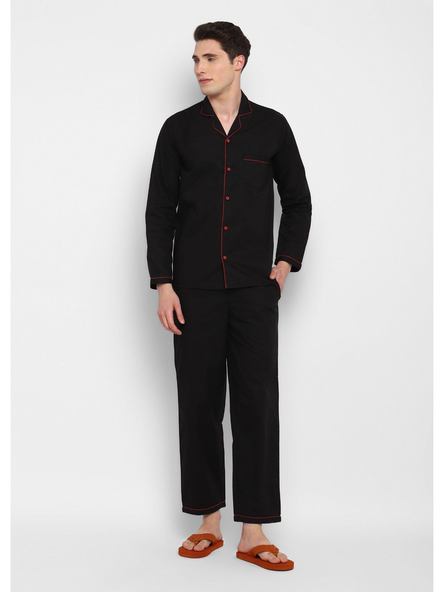 black poplin men night suit (set of 2)