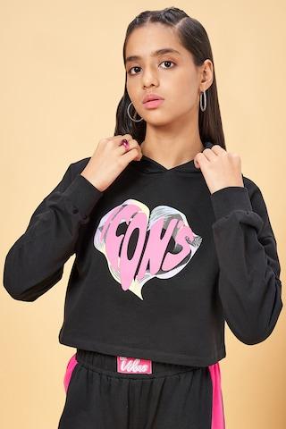 black print casual full sleeves round neck girls regular fit  sweatshirt