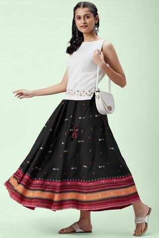 black printed full length casual women regular fit skirt