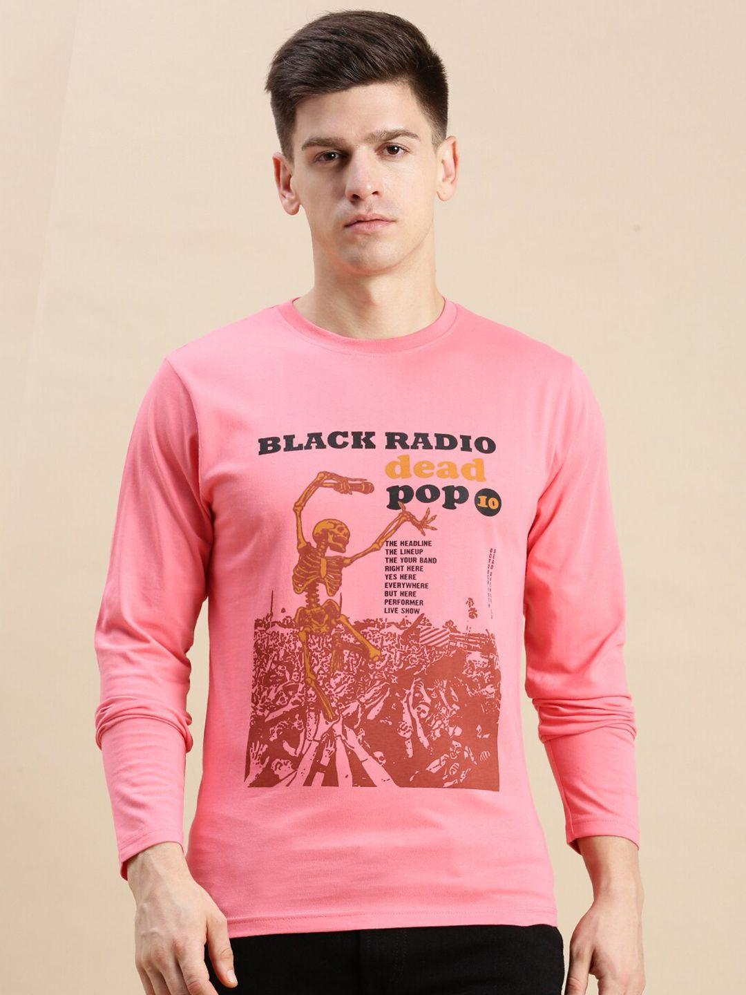 black radio graphic printed pure cotton t-shirt