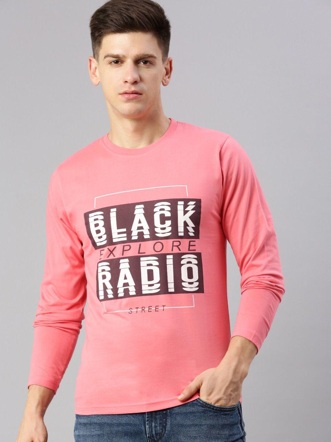 black radio typography printed pure cotton t-shirt