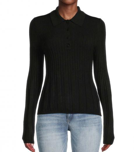 black ribbed knit collar sweater