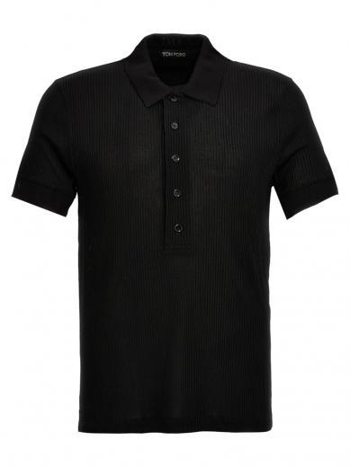 black ribbed polo shirt