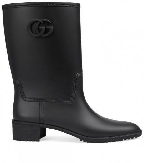 black rubber rain boots