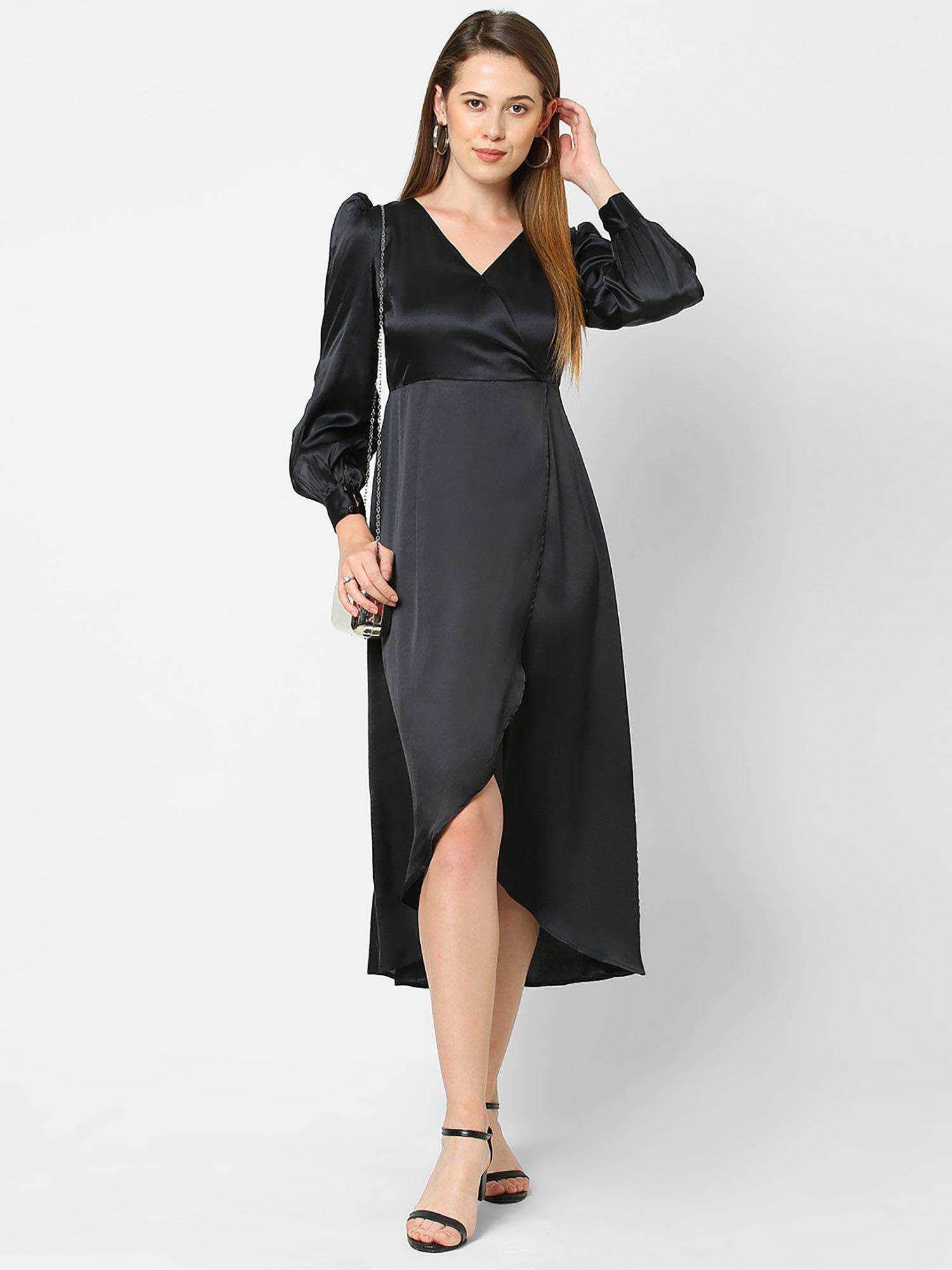 black satin wrap dress