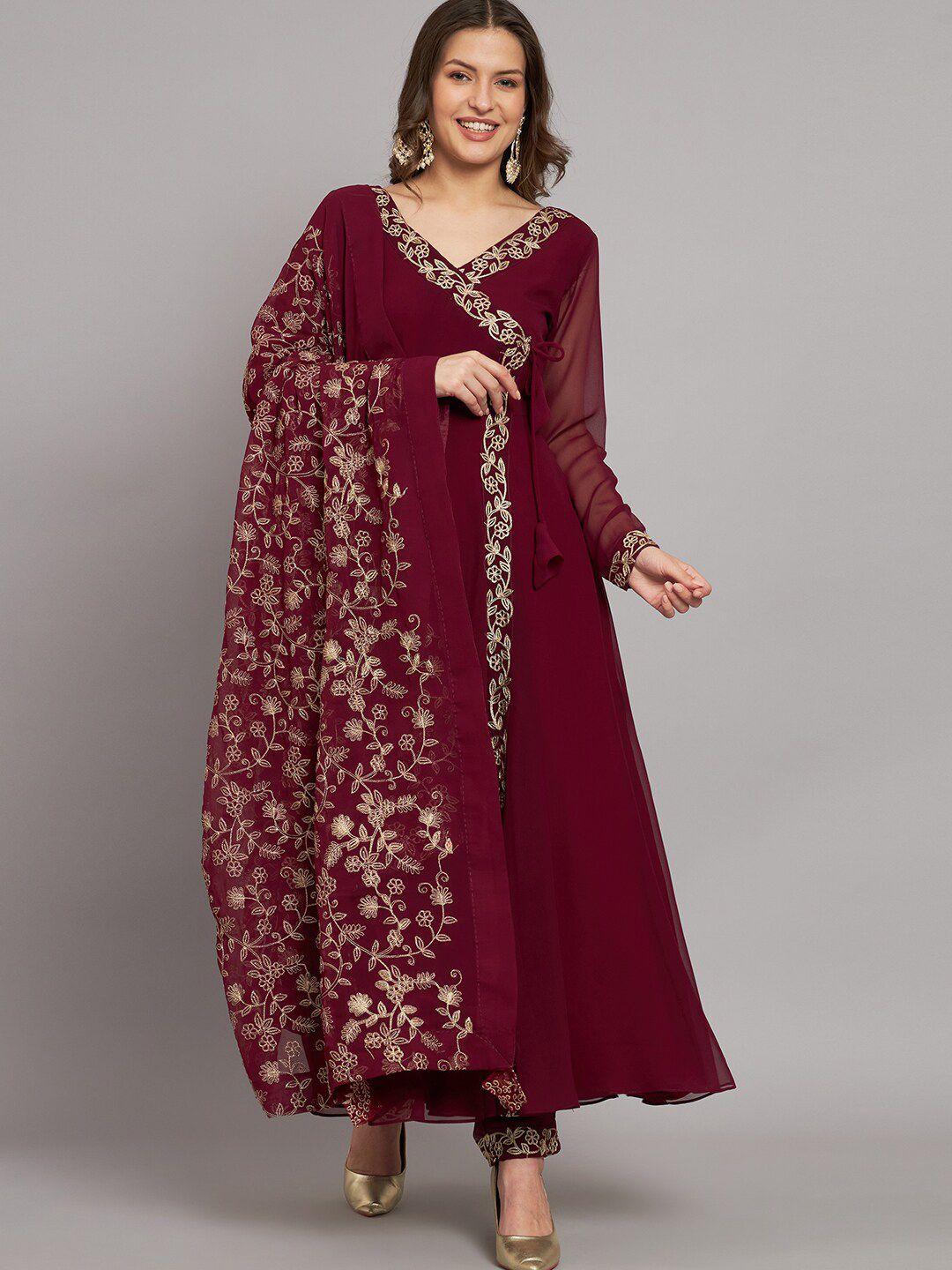 black scissor floral embroidered angrakha georgette kurta with trousers & dupatta