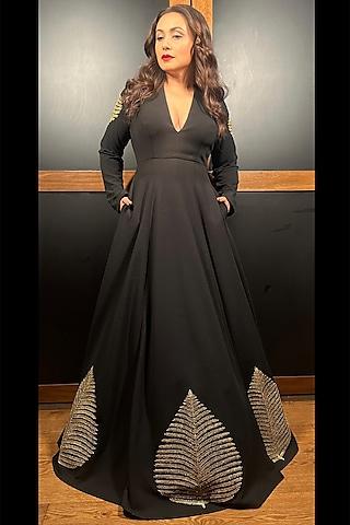 black scuba georgette embellished gown