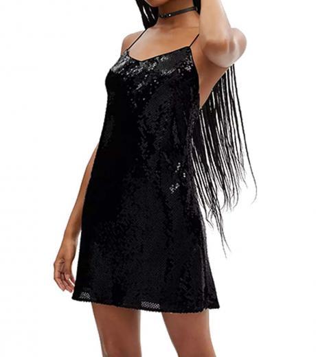 black sequin short cami dress