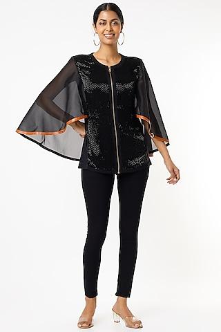 black sequins embroidered cape top