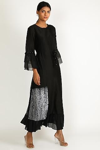black shibori dyed dress