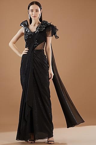 black shimmer chiffon draped saree