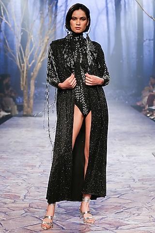 black shimmer hand embroidered cape