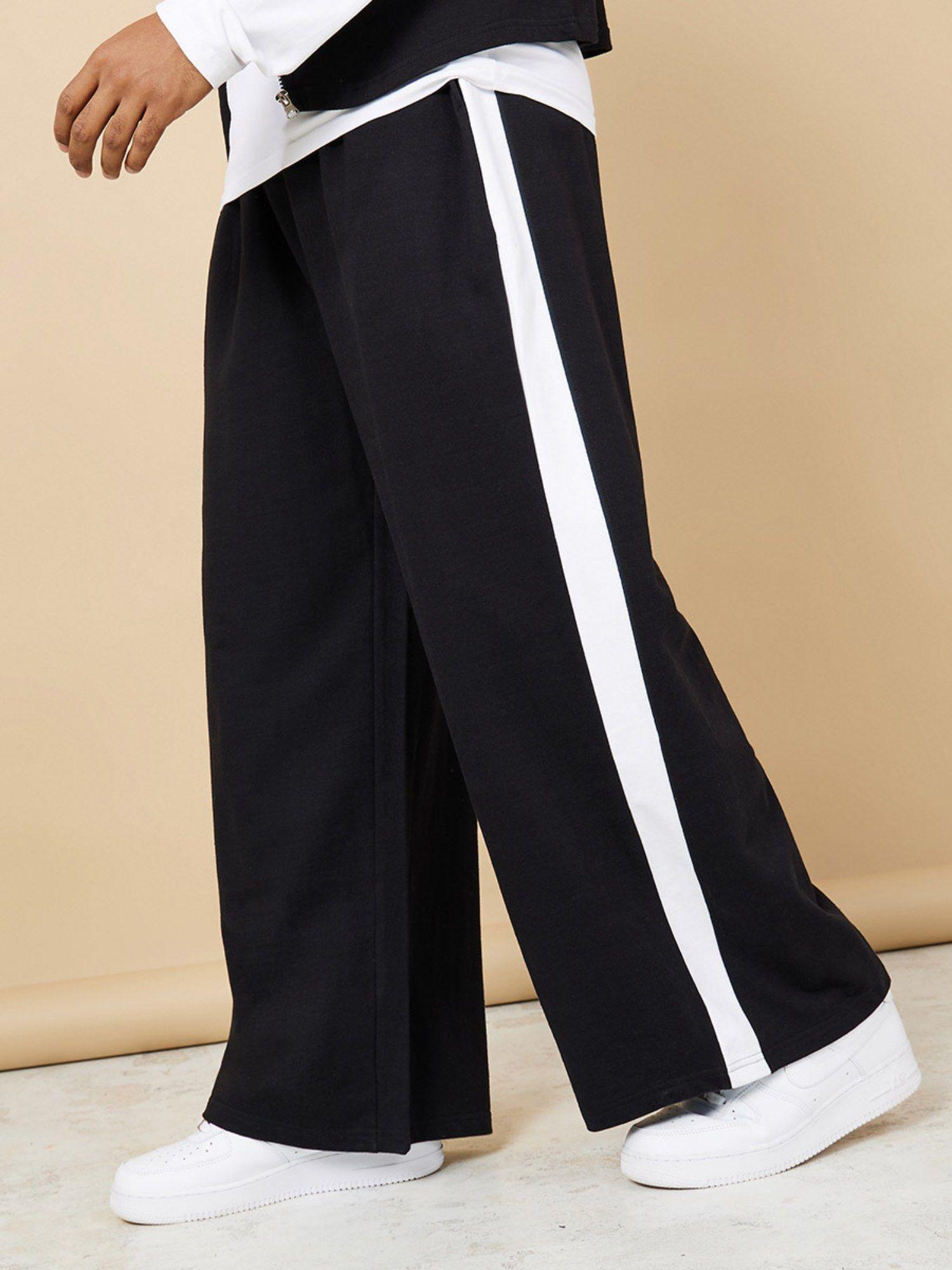 black side contrast striped wide leg terry jogger