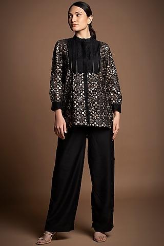 black silk chanderi sequins embroidered tunic set
