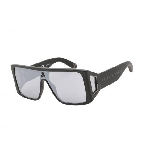 black silver mirror shield sunglasses