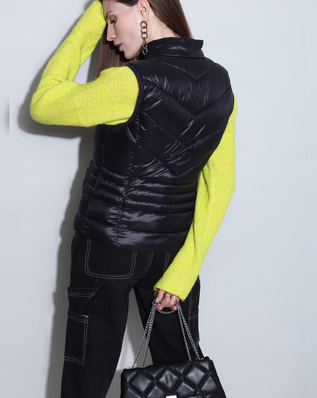 black sleeveless puffer jacket