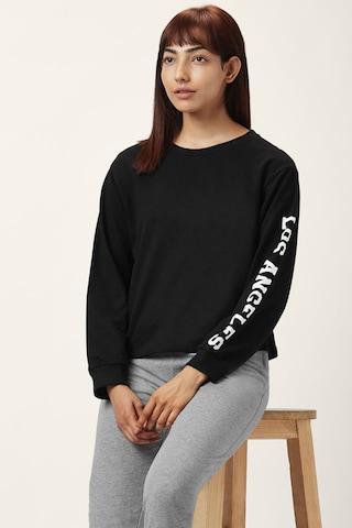 black solid active wear full sleeves round neck women regular fit sweatshirt