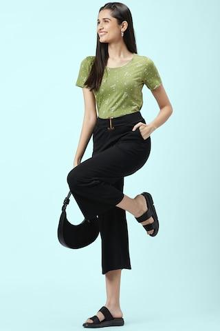 black solid ankle-length casual women comfort fit culottes