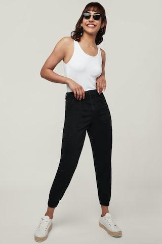 black solid ankle-length casual women relaxed fit joggers