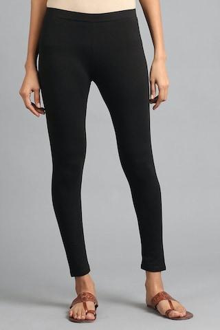 black solid ankle-length mid rise casual women ultra slim fit tights