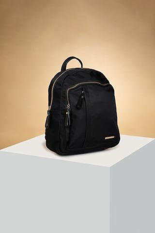 black solid casual nylon women backpack