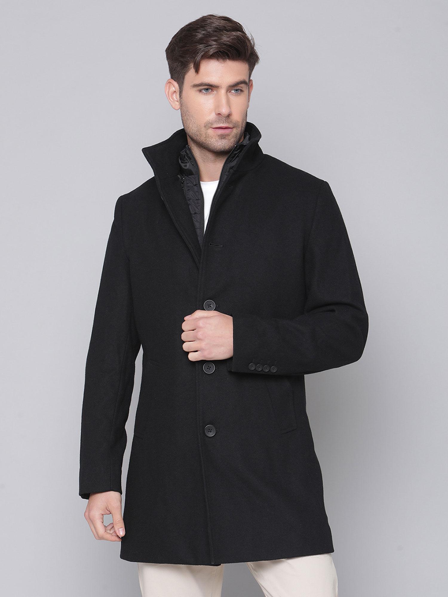 black solid collar overcoat