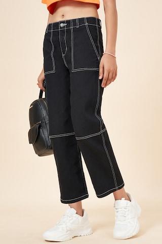 black solid cotton girls regular fit jeans