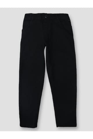 black solid full length casual girls regular fit trousers