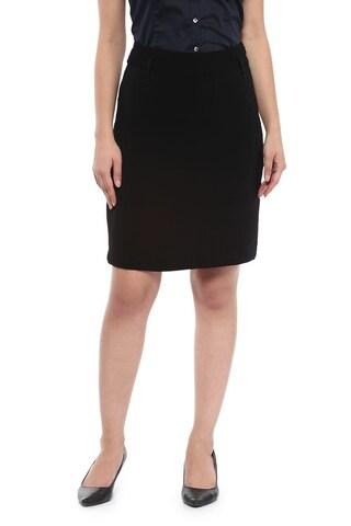 black solid knee length casual women regular fit skirt