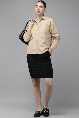 black solid knee length formal women regular fit skirt