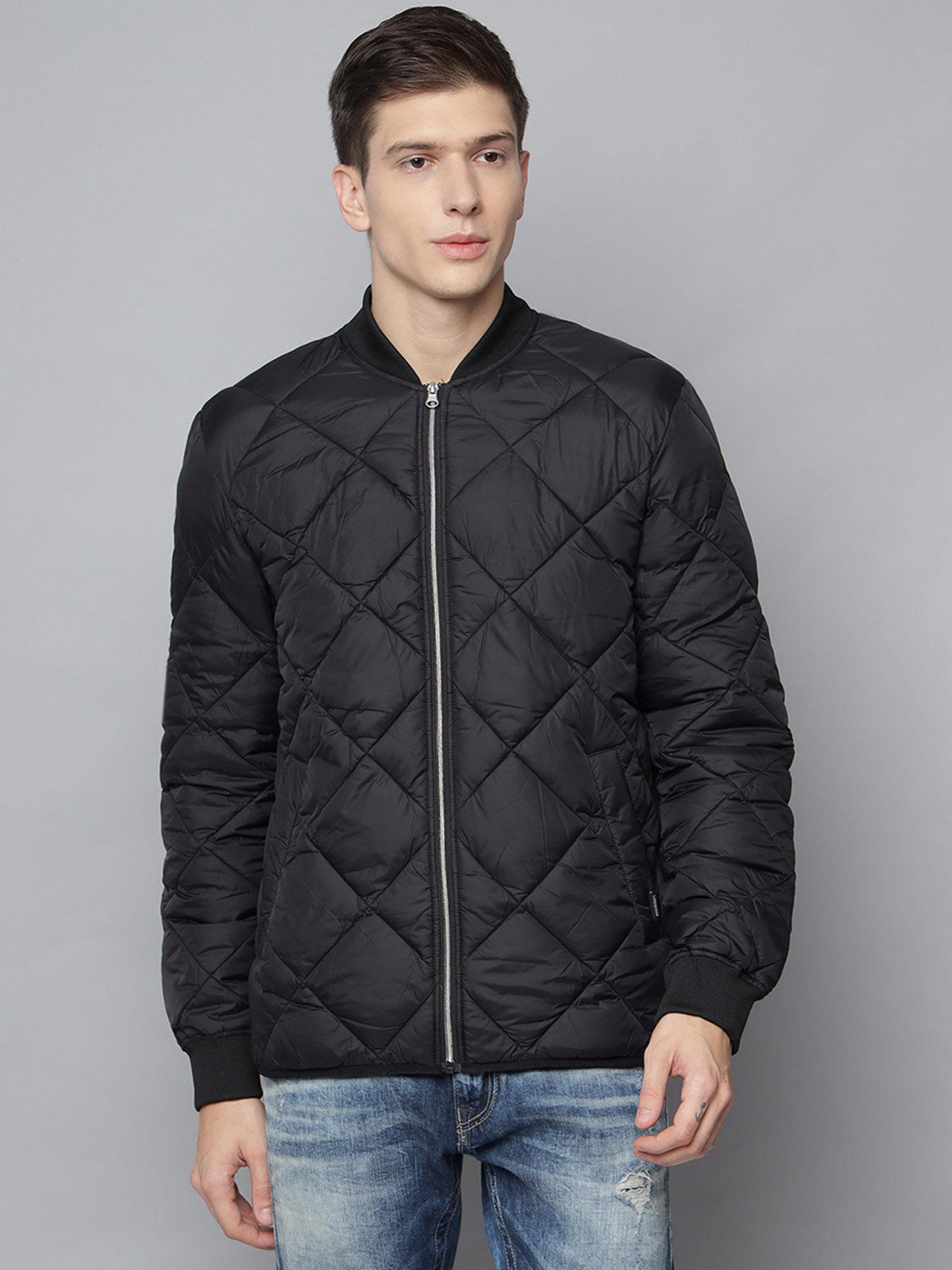 black solid mandarin collar jacket