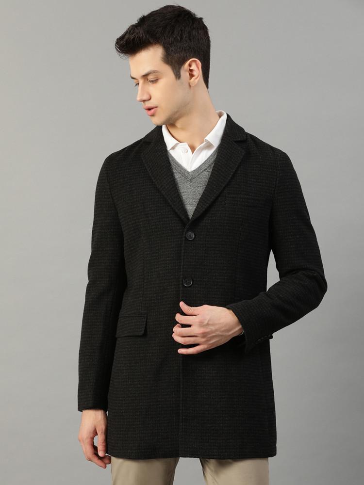 black solid notched lapel coat