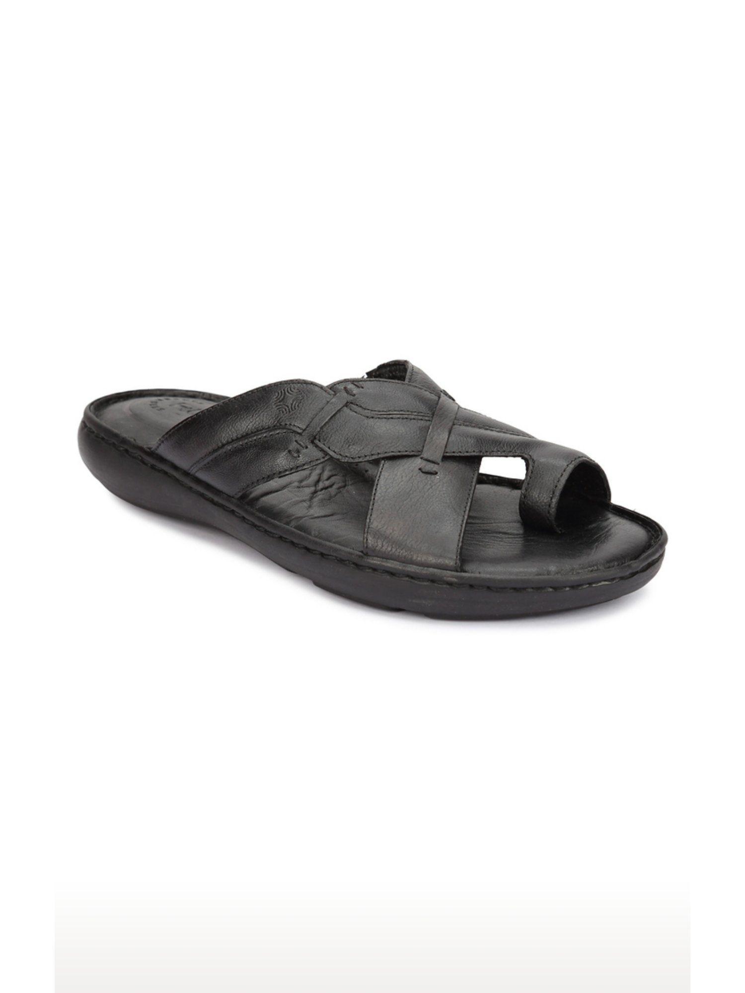 black solid-plain sandals